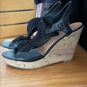 Xhilaration Black Crochet Wedge Sandals